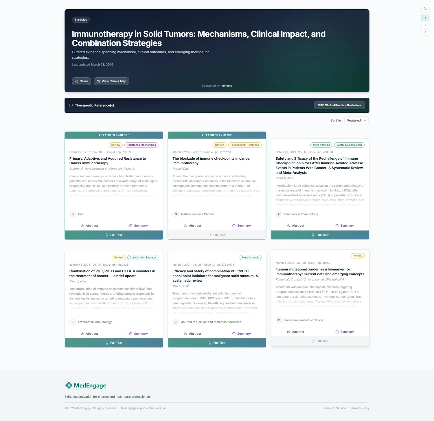 Evidence hub with featured and supporting articles